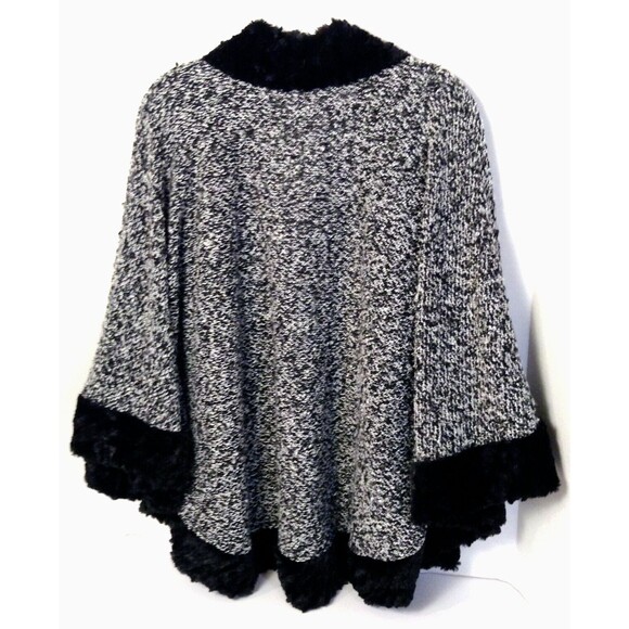 Penny Lane Faux Fur Sweater Cardigan Wn S/M Black White Langenlook Artisan Boho - Picture 7 of 12